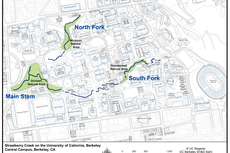 Map depicting natural areas on the UC Berkeley campus park